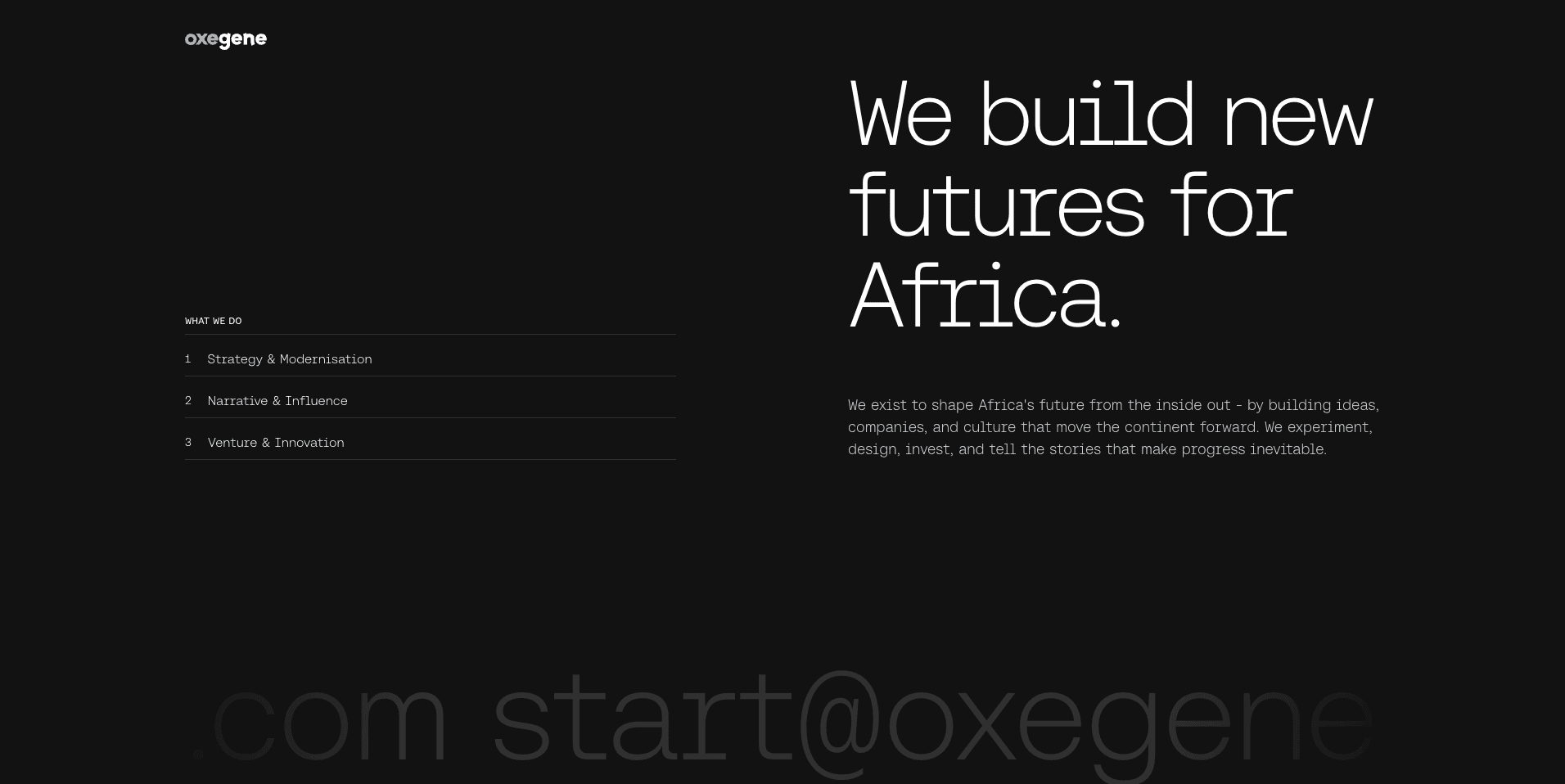 Oxegene: Company website for an African venture and innovation firm